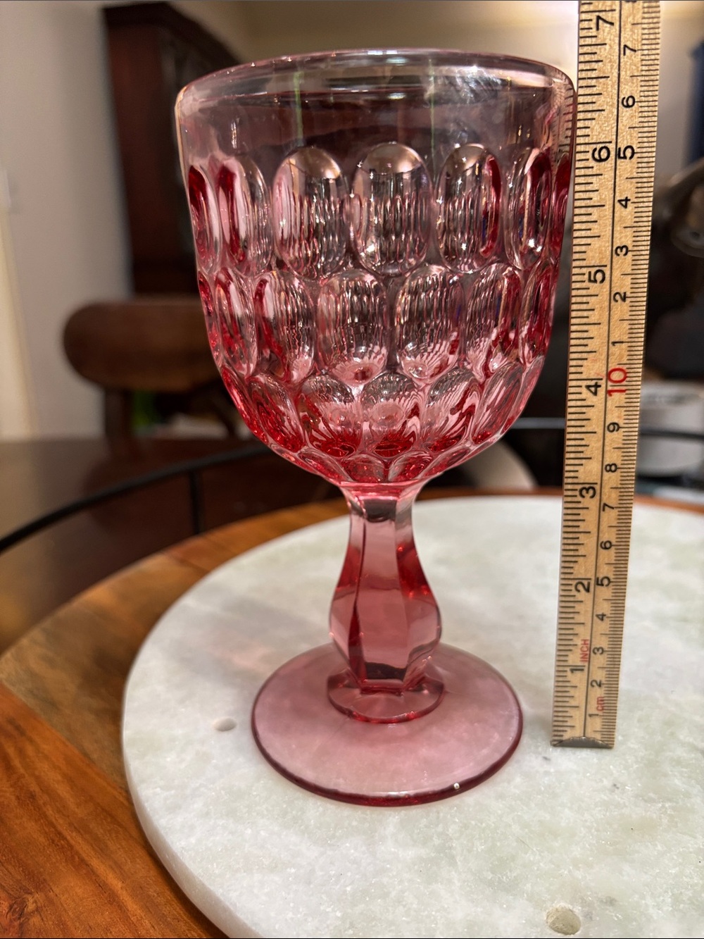 Pink Fenton Glass Colonial Thumbprint water goblet. - Picture 4 of 5